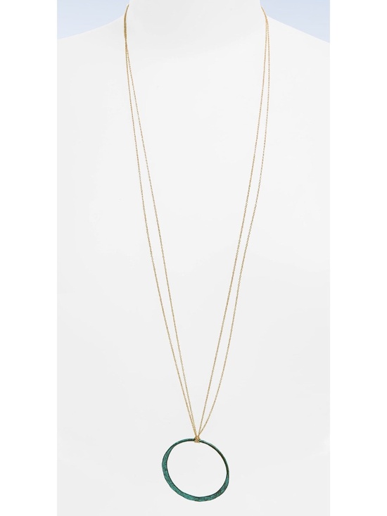 PANACEA Patina Circle Pendant 33" Long Gold-Tone Chain Necklace - Picture 2 of 2